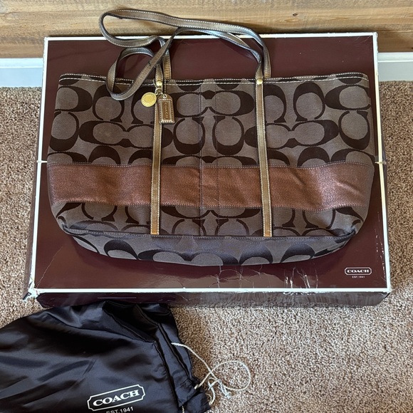 Coach Dark Brown and Gold Signature Tote - Picture 1 of 9